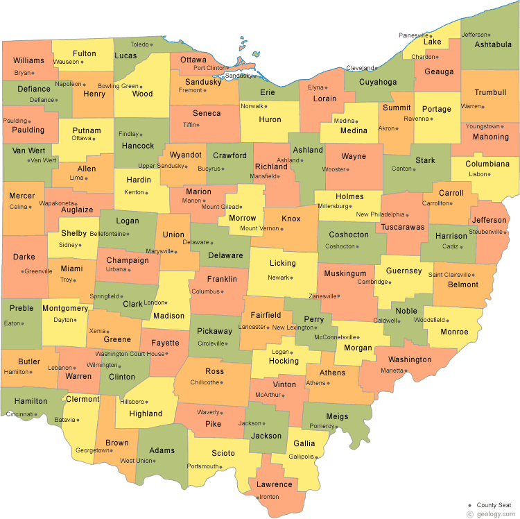 Map of Ohio Counties